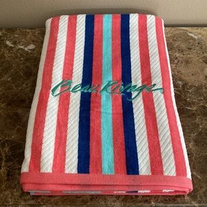 MGM ‘Beau Rivage’ Casino, Summer Coral Striped Beach Towel, Velour Textured, NWT